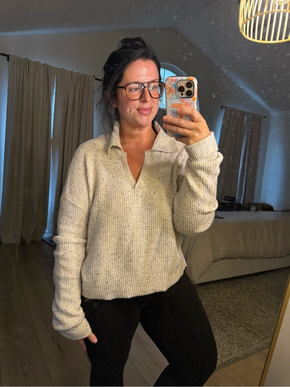 William Rast Cream Textured V-Neck Collared Sweater